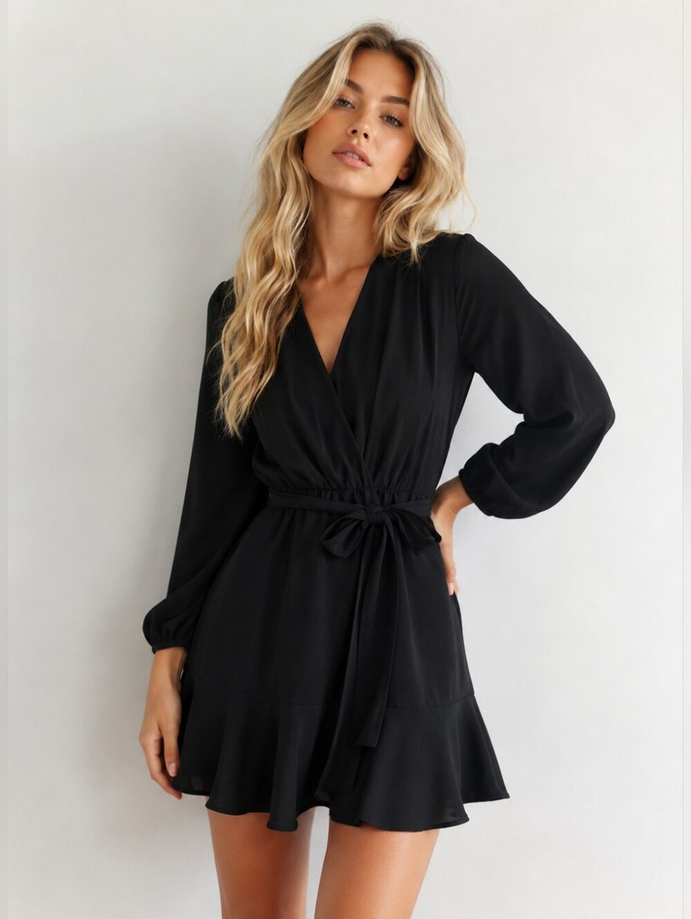VICI Collection Good Spirits Black Plissé Waist Tie Mini Dress – XS